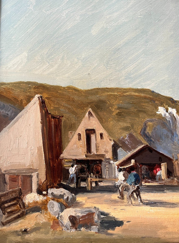 French Impressionist School - Fishing Village, Normandy, Circa 1880. Monogrammed Ag