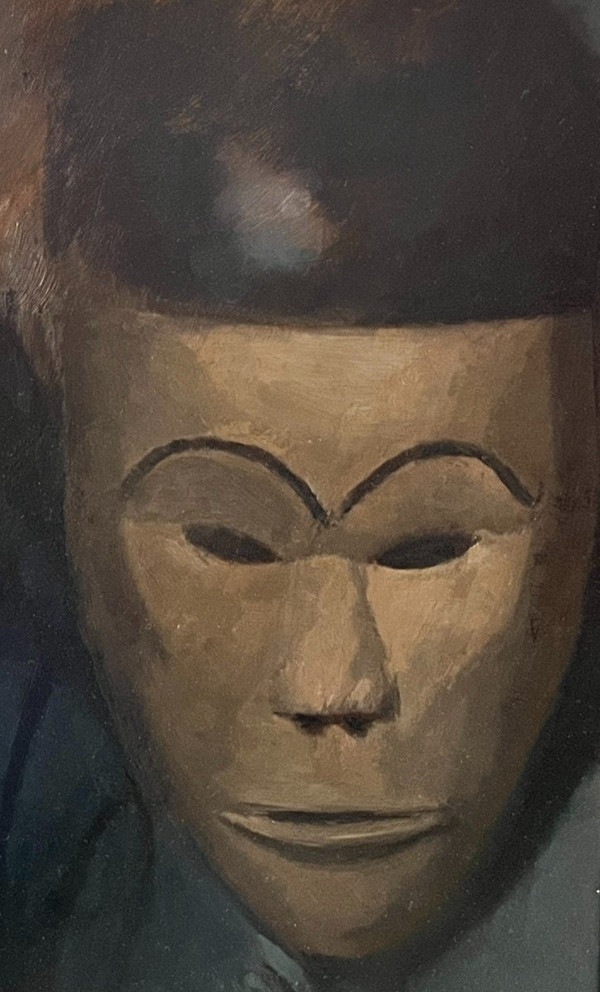 Jules Pollet (1870-1941) - Cubism, Asian Mask, Circa 1915 - Oil on copper