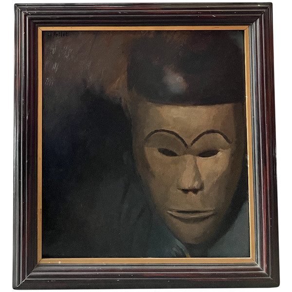 Jules Pollet (1870-1941) - Cubism, Asian Mask, Circa 1915 - Oil on copper