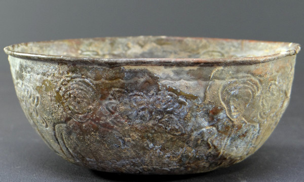 Islamic Art, XVth-XVIth Century, Bronze Cup Hammered Decor.