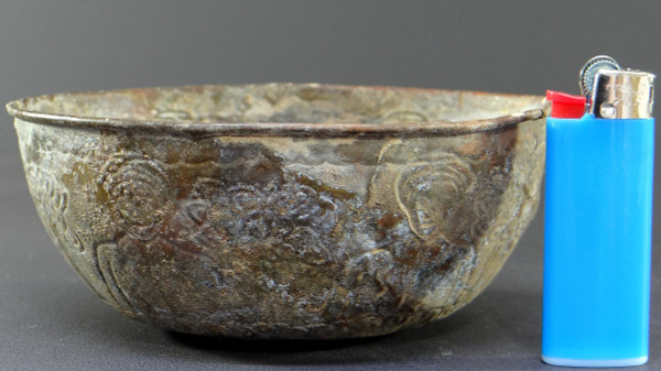 Islamic Art, XVth-XVIth Century, Bronze Cup Hammered Decor.