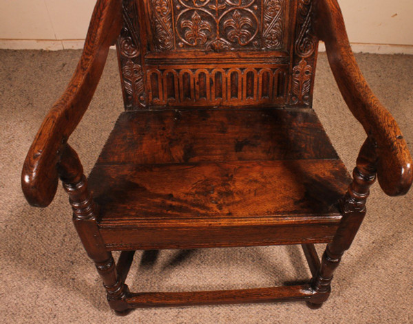 Charles I Joined Oak Armchair - Début 17° Siècle