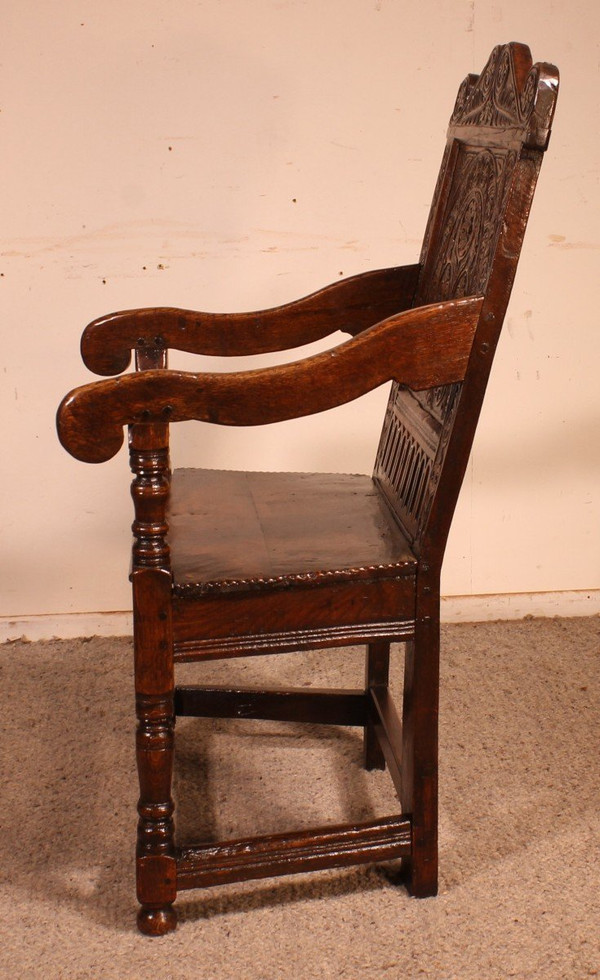 Charles I Joined Oak Armchair - Début 17° Siècle