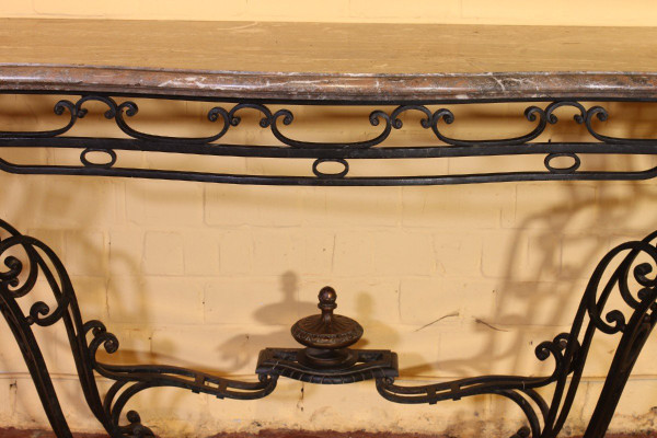 Large Console In Wrought Iron And Marble - 19th Century