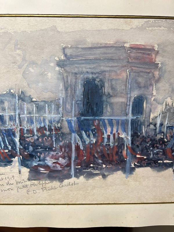 French School - Arc De Triomphe Celebrations, Paris - July 14, 1919! Sign