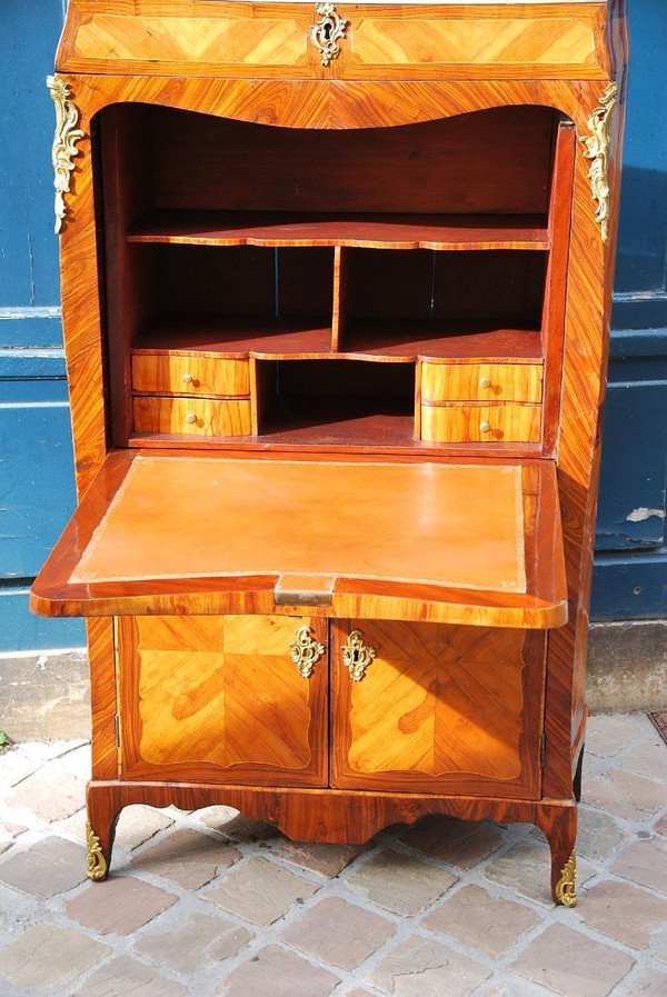 Secretary In Louis XV Veneer, Stamped De Boudin XVIII