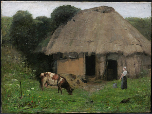 Élie NONCLERCQ, Milkmaid and cow in front of a cottage