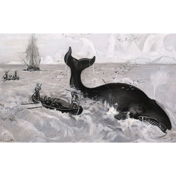 PECHEUX, Scène de pêche à la baleine