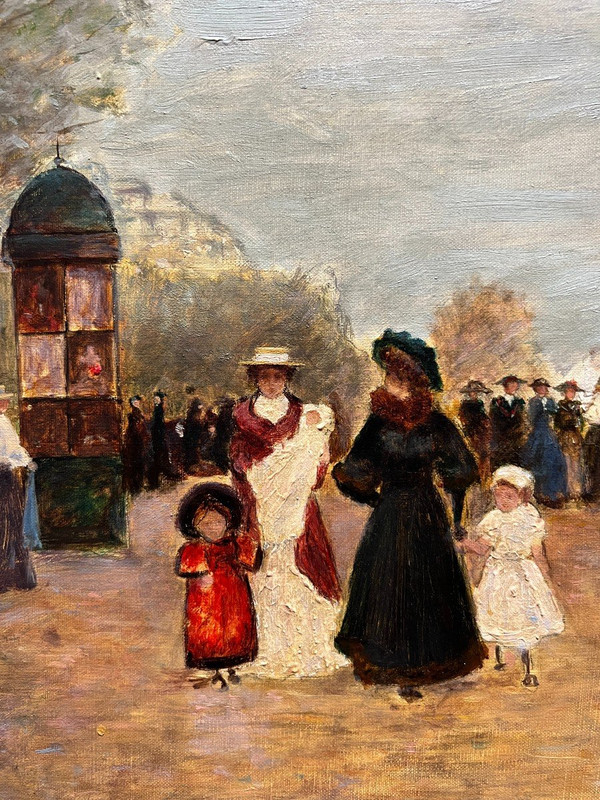 Louis Jouve (1829-1903) - Paris, Place Du Chatelet Et Quais De Seine - Elégantes Et Enfants