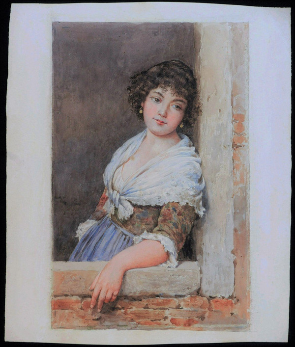 Attributed to Eugen Alfons VON BLAAS, Young Italian woman at a window