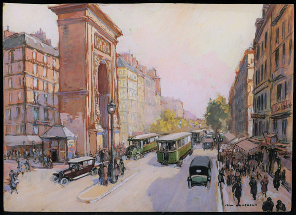 Jean DUMERSAN, Animated view in front of Porte Saint-Denis in Paris