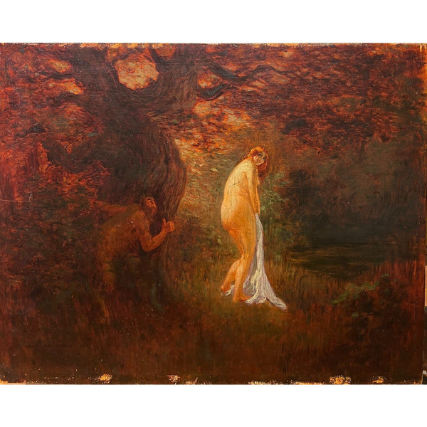 Sigismond Jeanès (1863-1939) - Indiscrezione, fauno e ninfa, 1900 ca.