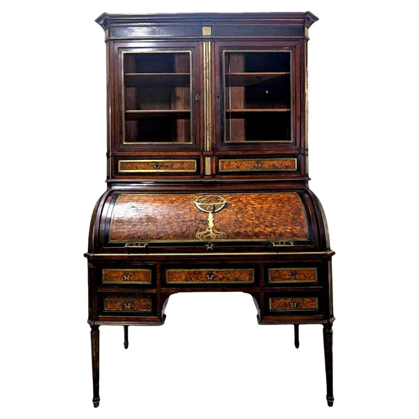 Louis XVI Period Cylinder Secretary In Bout Wood Marquetry Late 18th Century,