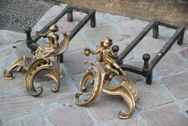 Pair Of Andirons In Louis XV Bronze