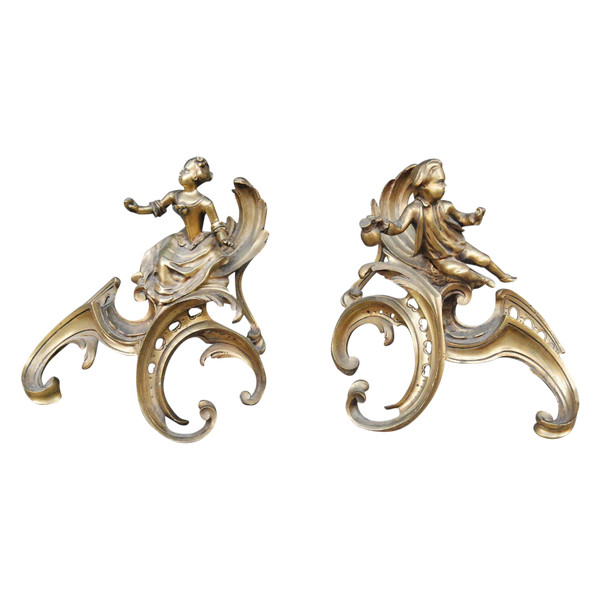 Pair Of Andirons In Louis XV Bronze