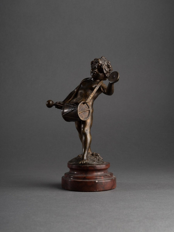 Bronze D’un Putto Musicien, Auguste Moreau (1834 - 1917)