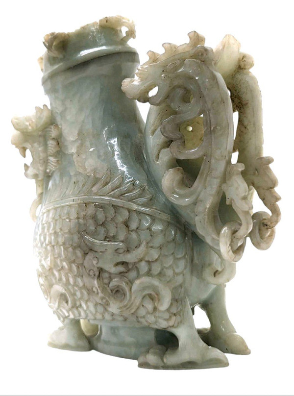 Jade Covered Pot With Dragon Decor