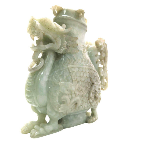 Jade Covered Pot With Dragon Decor