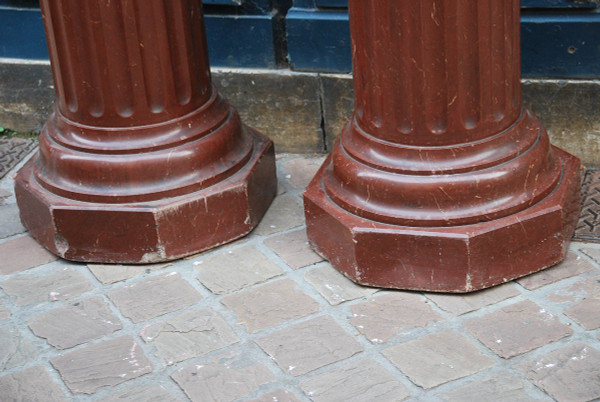 Pair Of Fluted Columns Royal Red Marble 19th Century