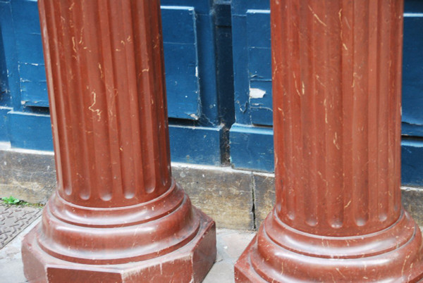 Pair Of Fluted Columns Royal Red Marble 19th Century