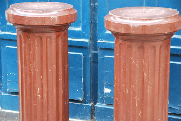 Pair Of Fluted Columns Royal Red Marble 19th Century