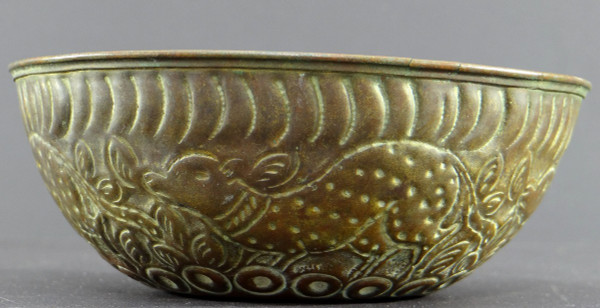 Islamic Art From The Beginning Of The XIXth Century, Hammered Bronze Cup Decor Of Animals And Plants.