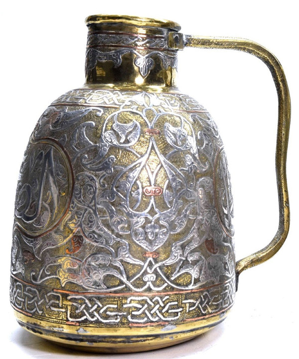 Pair Of Jugs In Copper And Silver Dinanderie Oriental Work, 1880/1900