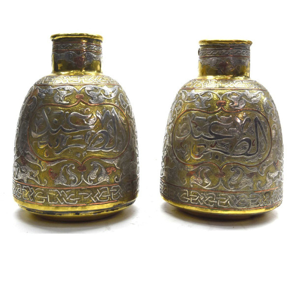 Pair Of Jugs In Copper And Silver Dinanderie Oriental Work, 1880/1900