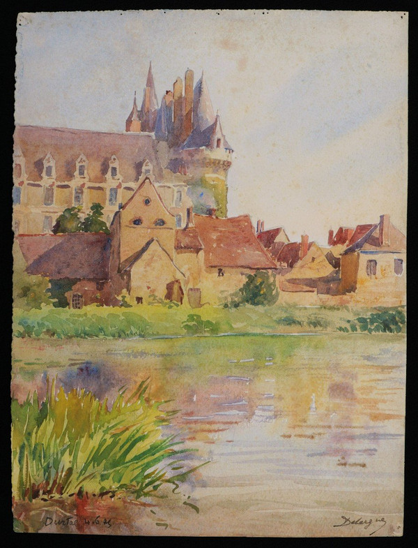 André Alfred DEBERGUE, View of the Château de Durtal in Anjou