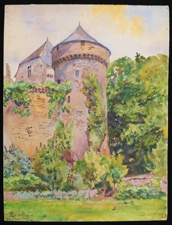 André Alfred DEBERGUE, Vue du Château de Lassay en Mayenne