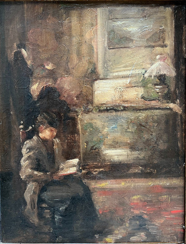 Französische Schule des 19. Jahrhunderts - Innenraum des Gefolges von Edouard Vuillard, lesende Frau