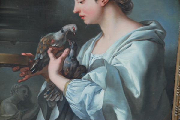 Young Woman With Doves, 18th Century Canvas Follower Of Lagrenée