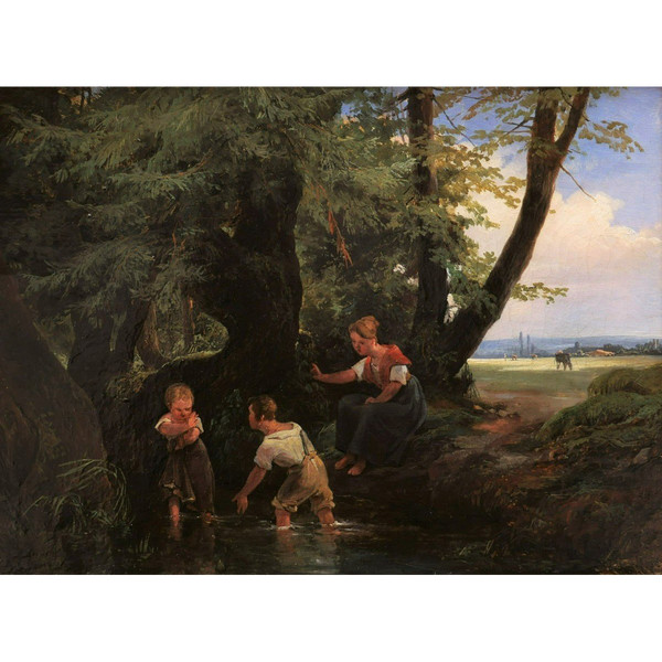 Robert-Léopold LEPRINCE, Drei Kinder baden in einem Teich