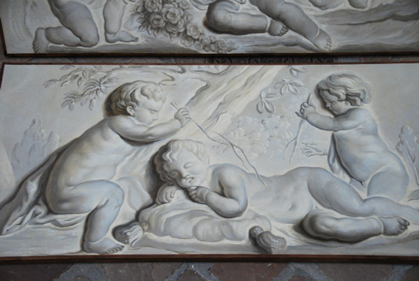 Suite De 4 Toiles Peintes Putti Attribuables à Piat Joseph Sauvage  Fin XVIIIe siècle