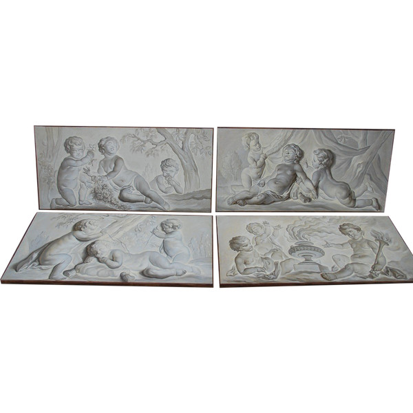 Suite De 4 Toiles Peintes Putti Attribuables à Piat Joseph Sauvage  Fin XVIIIe siècle