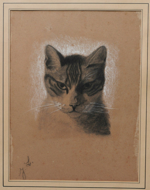 Attributed to Jules LAURENS, Head of a cat