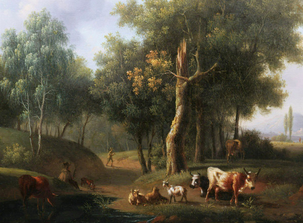 Ignace Joseph VAN REGEMORTER, People and herd in an idealized landscape