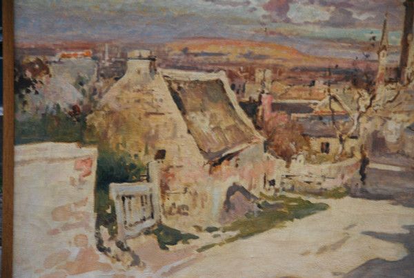 Locronan, Brittany, Large Oil On Canvas Signed De Villon