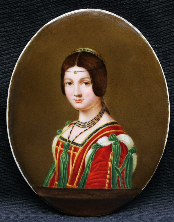 Honorine FROMAGE , La Belle Ferronnière, after Léonard de VINCI, porcelain