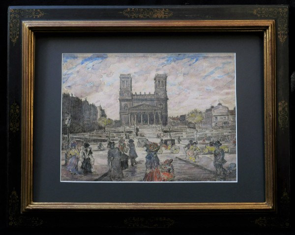 Gustave FRANTZEN, Belebte Szene in der Rue la Fayette mit der Kirche Saint-Vincent-de-Paul