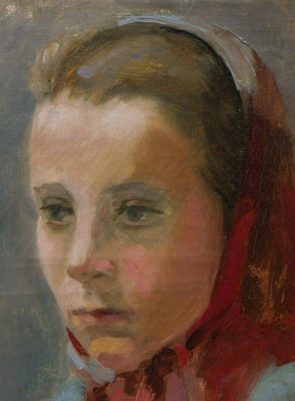 École FRANÇAISEISE du début du XXème siècle, Jeune fille au fichu rouge (Mädchen mit rotem Fichu)