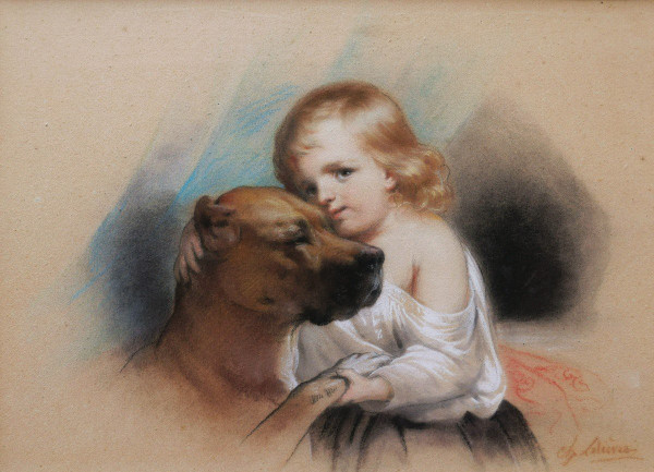 Charles Jean-Baptiste LELIÈVRE, Tendresse : jeune garçon et chien