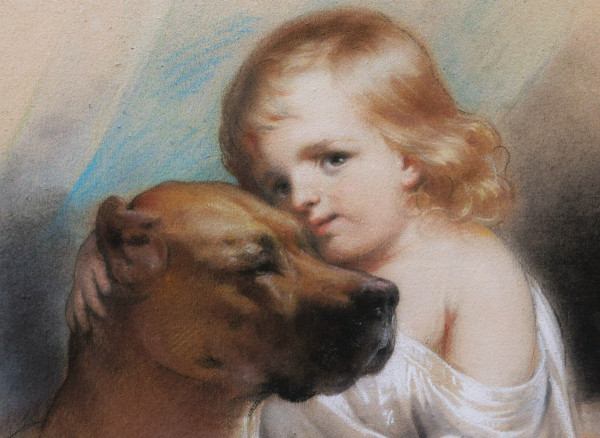 Charles Jean-Baptiste LELIÈVRE, Tendresse : jeune garçon et chien