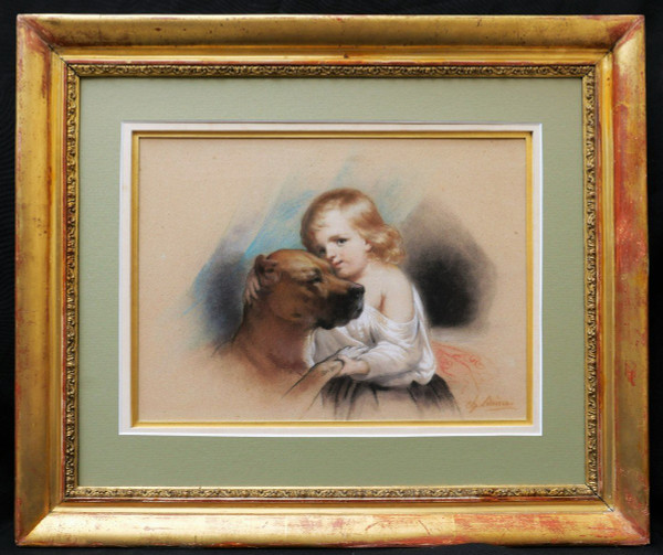 Charles Jean-Baptiste LELIÈVRE, Tendresse : jeune garçon et chien