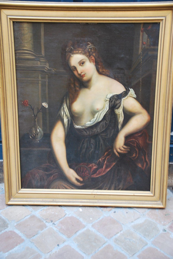 Giovane donna con vaso di garofani Scuola del XVIII secolo