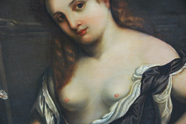 Giovane donna con vaso di garofani Scuola del XVIII secolo