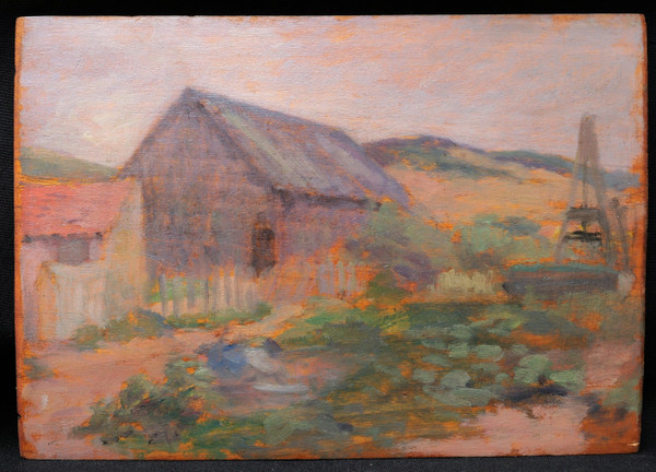 Paul SIEFFERT, Femme à la palanche dans un paysage breton en bord de mer / Maison bretonne