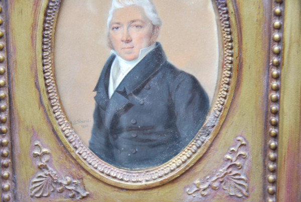 Gouache Portrait d'Homme, Miniature Signed De Antoine Paul Vincent