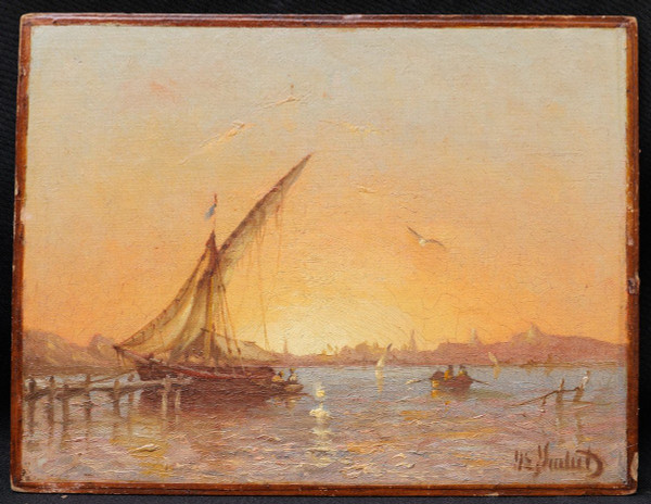 Jean Joseph SUCHET, Boote vor Marseille bei untergehender Sonne