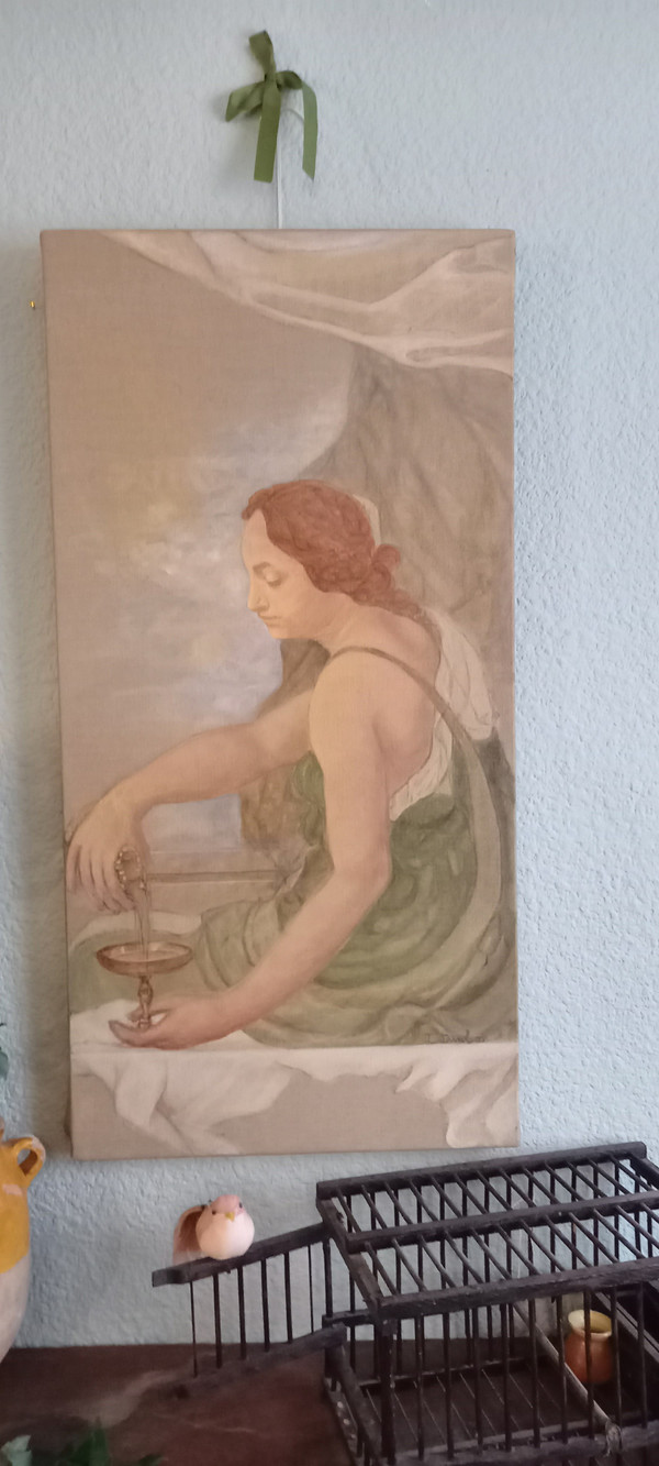 Peinture portrait de femme sur toile  de lin